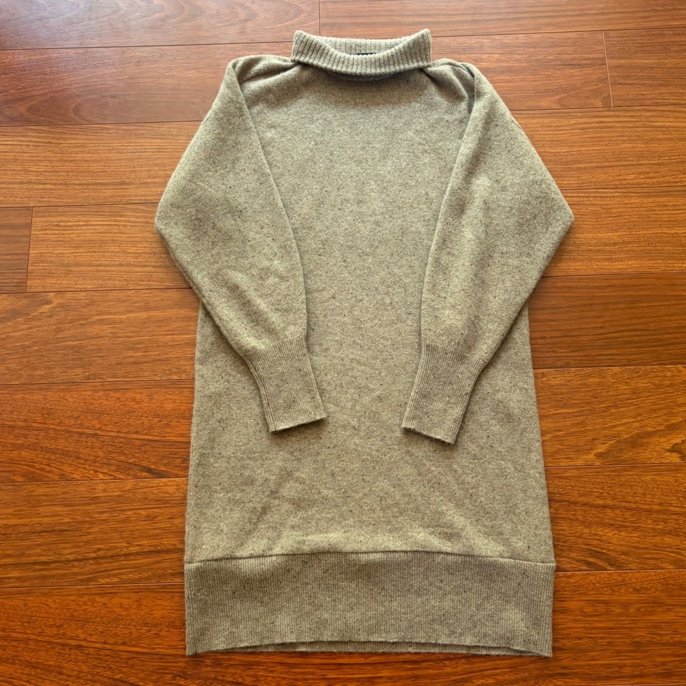 Ann Taylor Petite 100% Cashmere Turtleneck Sweater Dress Tan Oatmeal XSP